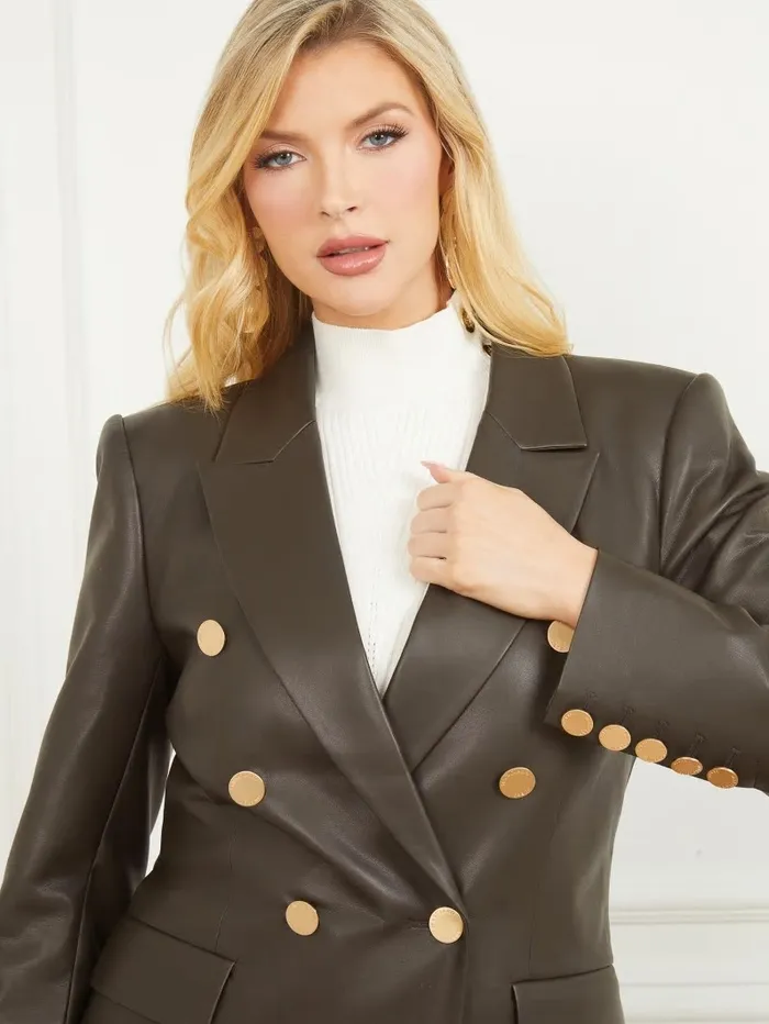 Women Vixen FauxLeather Blazer 344 Olive Branch Jackets and Coats GUESS