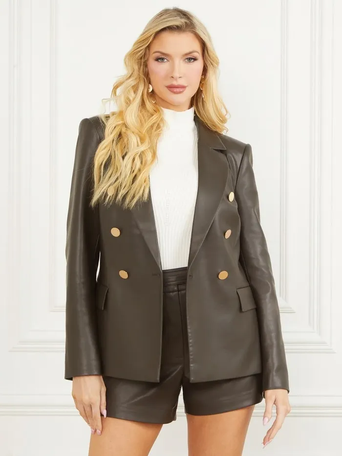 Women Vixen FauxLeather Blazer 344 Olive Branch Jackets and Coats GUESS
