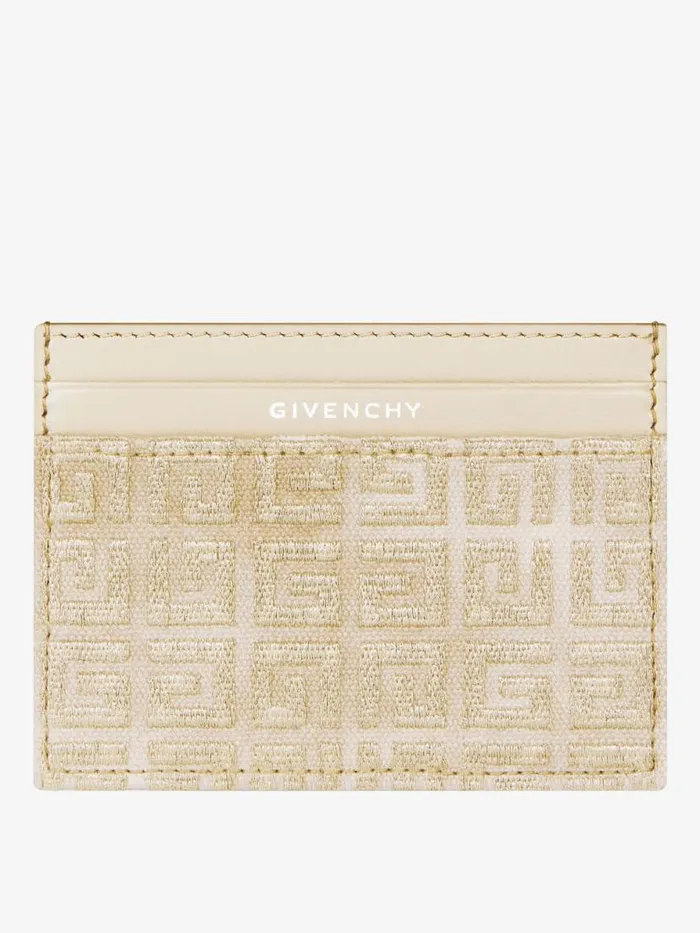 Women Wallets and Card Holders Givenchy Giv Cut Card Holder In 4G Lurex Embroidery And Leather Dusty Golden