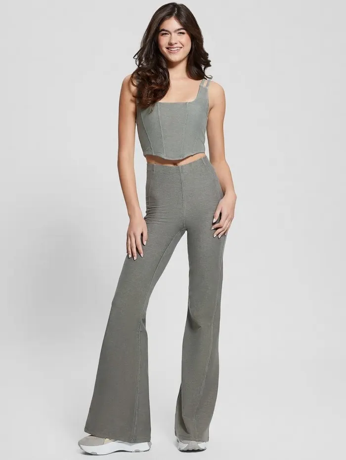 Women Washed Crop Top Colored Grey Multi Activewear GUESS