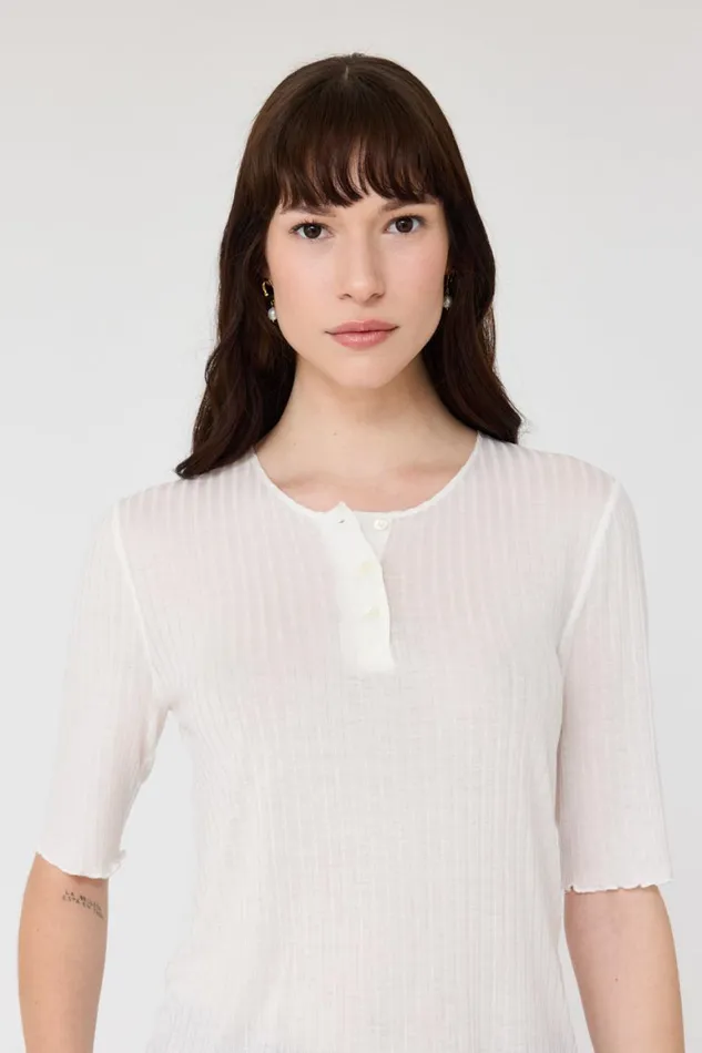 Women Washed White Henley Zulu Top Raquel Allegra Tops