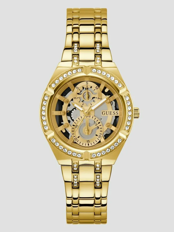 Women Watches GUESS GoldTone CutThrough Multifunction Watch Gold