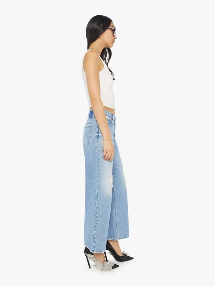 Women Wide Leg Mother Denim The Down Low Spinner Hover Wash Holey Roller