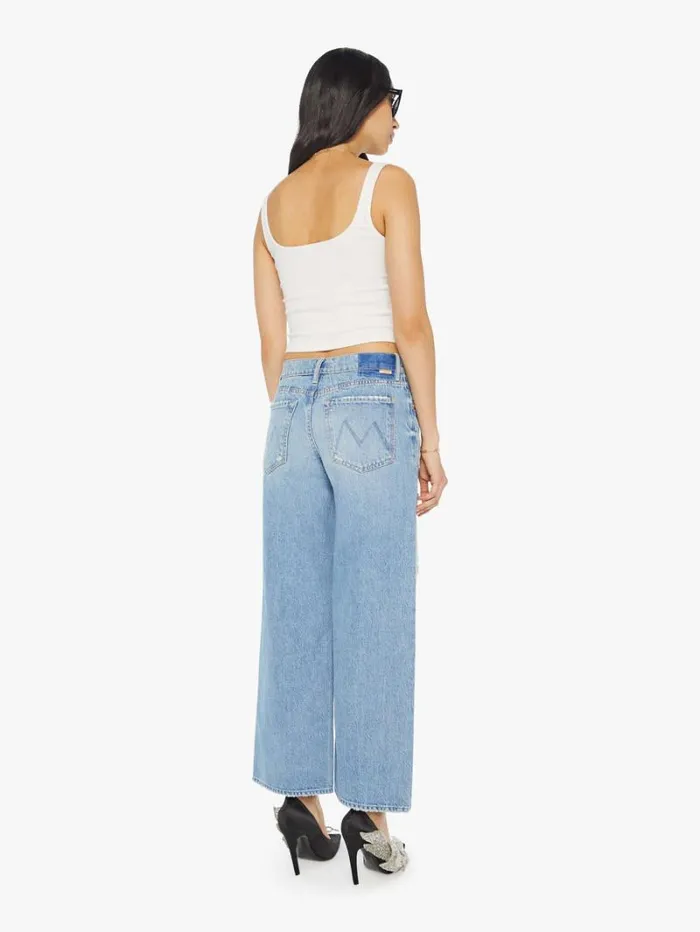 Women Wide Leg Mother Denim The Down Low Spinner Hover Wash Holey Roller