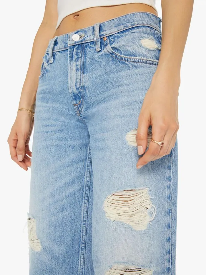 Women Wide Leg Mother Denim The Down Low Spinner Hover Wash Holey Roller
