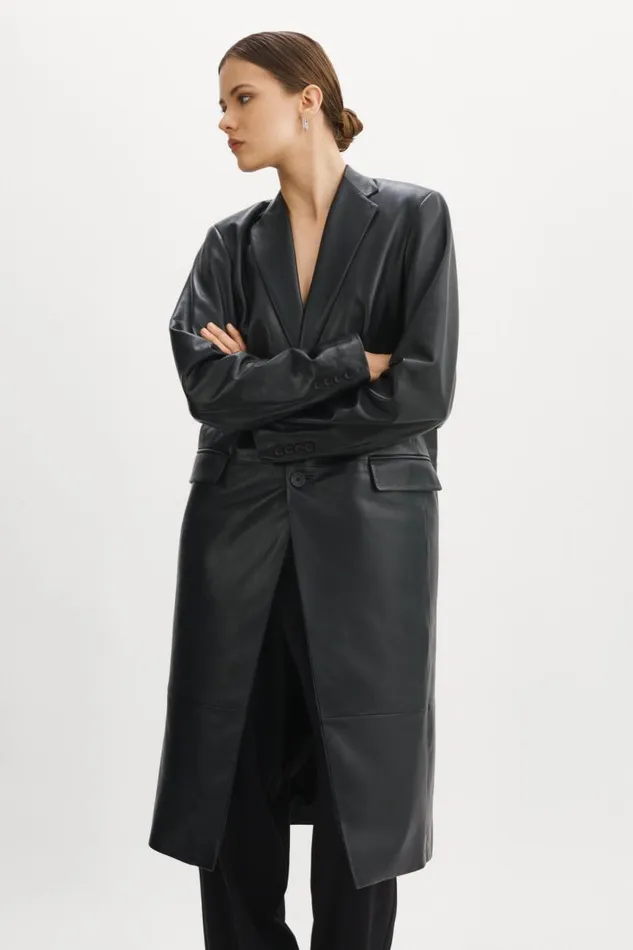 Women WILHELMINA Leather Trench Black LAMARQUE Trench Coats Women WILHELMINA Leather Trench Black LAMARQUE Trench Coats