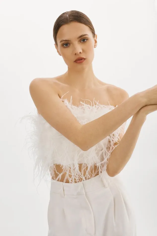 Women ZAINA Feather Bustier White LAMARQUE Tops
