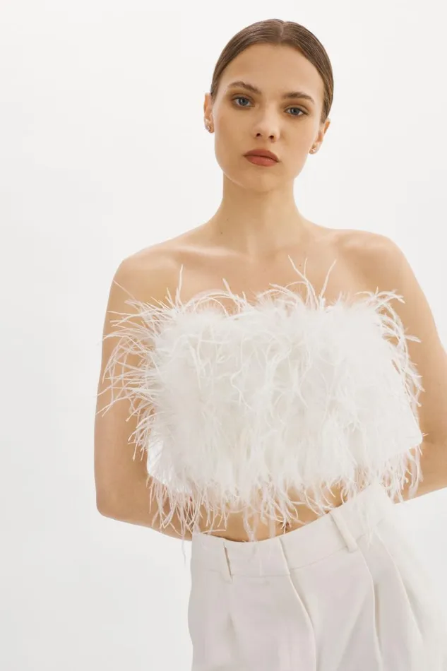 Women ZAINA Feather Bustier White LAMARQUE Tops Women ZAINA Feather Bustier White LAMARQUE Tops