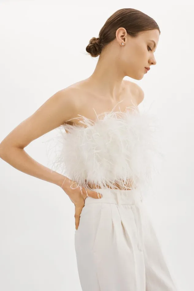 Women ZAINA Feather Bustier White LAMARQUE Tops Women ZAINA Feather Bustier White LAMARQUE Tops