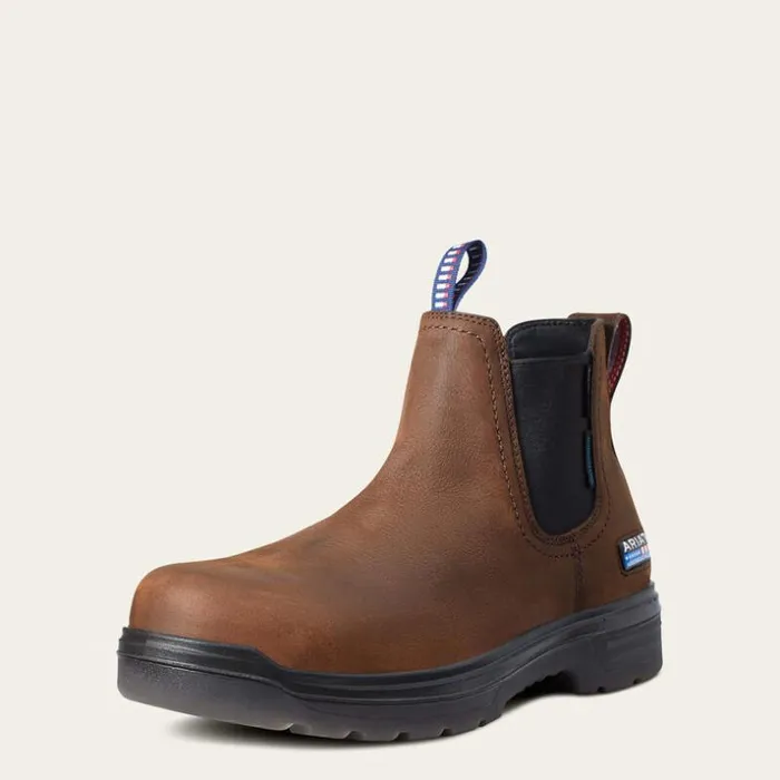 Work Boots Men Ariat Turbo Chelsea USA Assembled Waterproof Carbon Toe Work Boot Barley Brown Work Boots Men Ariat Turbo Chelsea USA Assembled Waterproof Carbon Toe Work Boot Barley Brown