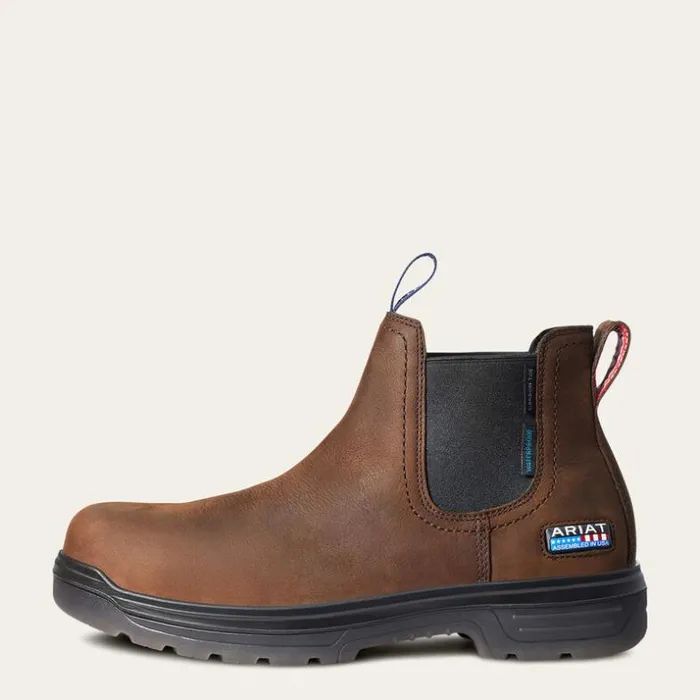 Work Boots Men Ariat Turbo Chelsea USA Assembled Waterproof Carbon Toe Work Boot Barley Brown Work Boots Men Ariat Turbo Chelsea USA Assembled Waterproof Carbon Toe Work Boot Barley Brown