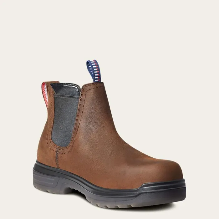 Work Boots Men Ariat Turbo Chelsea USA Assembled Waterproof Carbon Toe Work Boot Barley Brown Work Boots Men Ariat Turbo Chelsea USA Assembled Waterproof Carbon Toe Work Boot Barley Brown