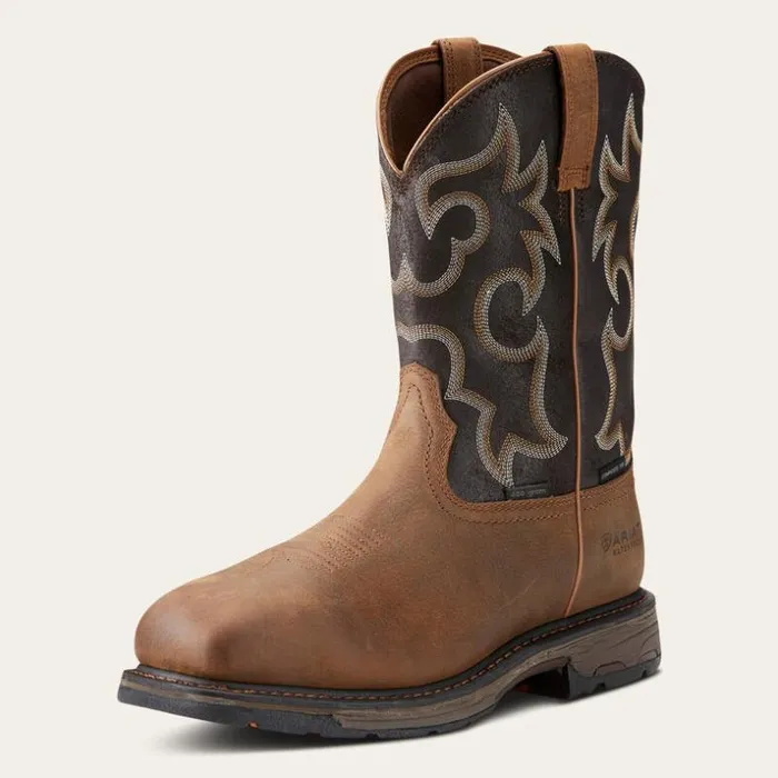 Work Boots Men Ariat WorkHog Wide Square Toe 400g Waterproof Composite Toe Work Boot Rye Brown Work Boots Men Ariat WorkHog Wide Square Toe 400g Waterproof Composite Toe Work Boot Rye Brown