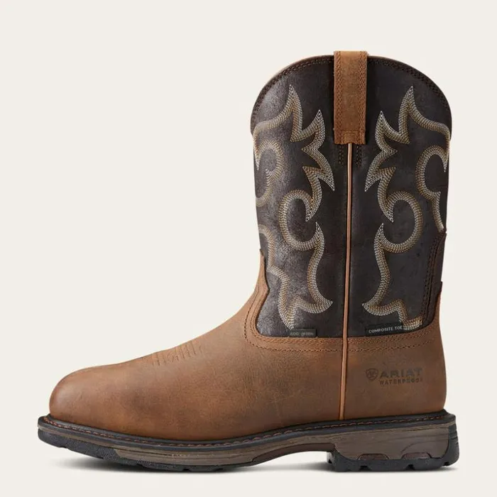 Work Boots Men Ariat WorkHog Wide Square Toe 400g Waterproof Composite Toe Work Boot Rye Brown