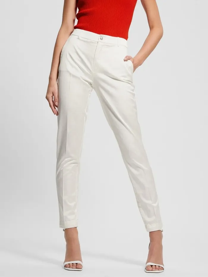 Zoe Satin Pants Cream White Multi Women Bottoms GUESS