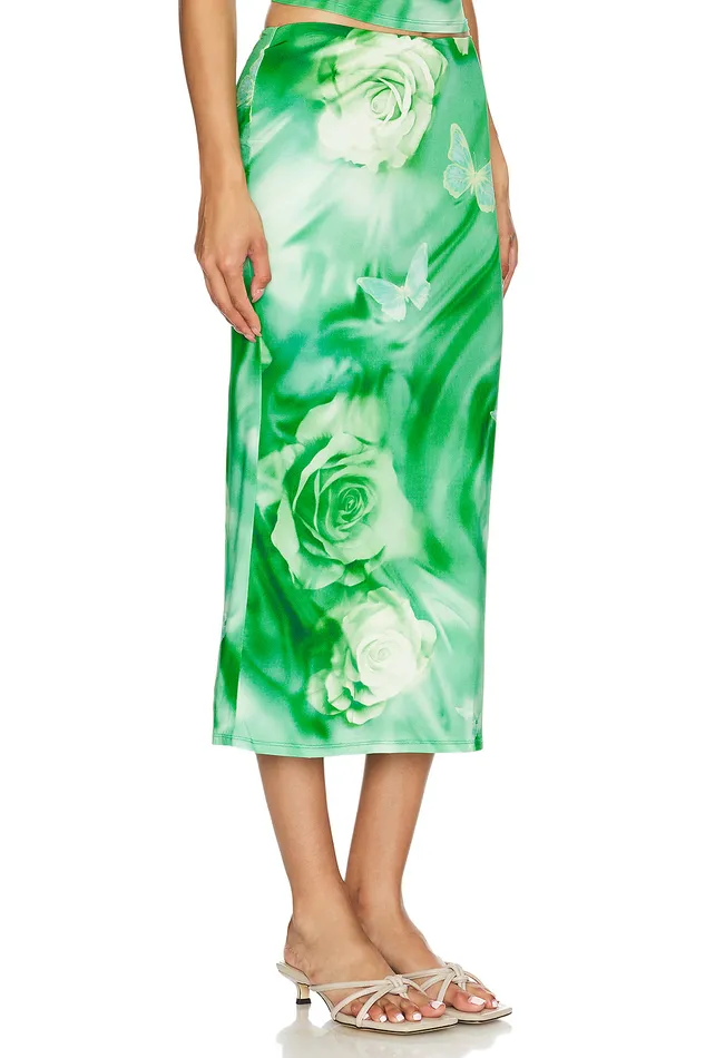 Zura Midi Skirt Green Rose Swirl Women Lovers and Friends Skirts Zura Midi Skirt Green Rose Swirl Women Lovers and Friends Skirts