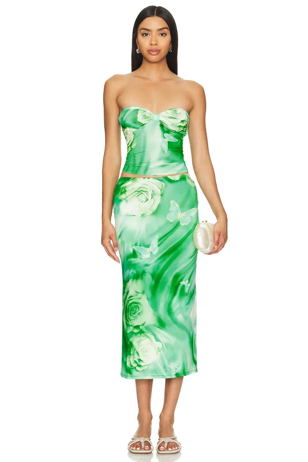 Zura Midi Skirt Green Rose Swirl Women Lovers and Friends Skirts Zura Midi Skirt Green Rose Swirl Women Lovers and Friends Skirts